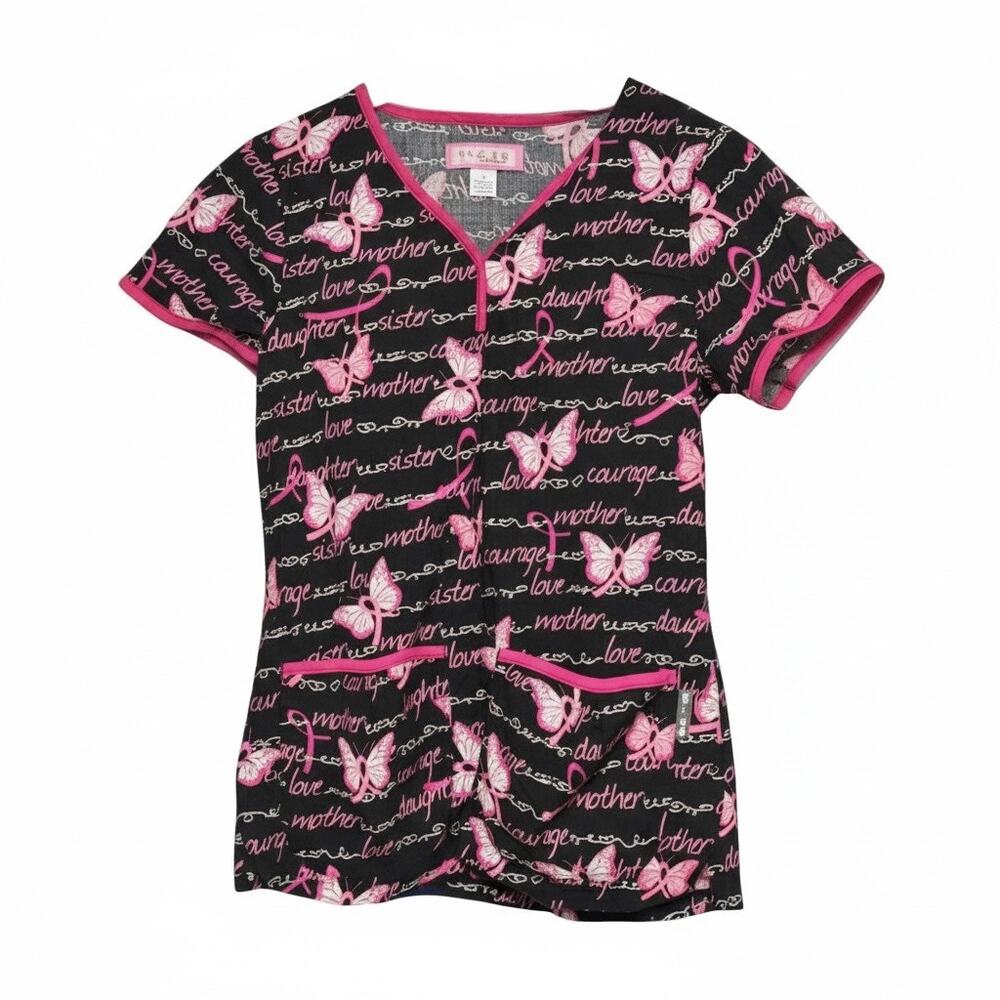Koi Breast Cancer Support Scrub Top Size XS